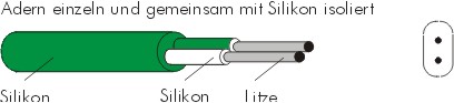 Silikon NiCr-Ni (K) 2x1,50 mm  4,0x7,0 mm grn